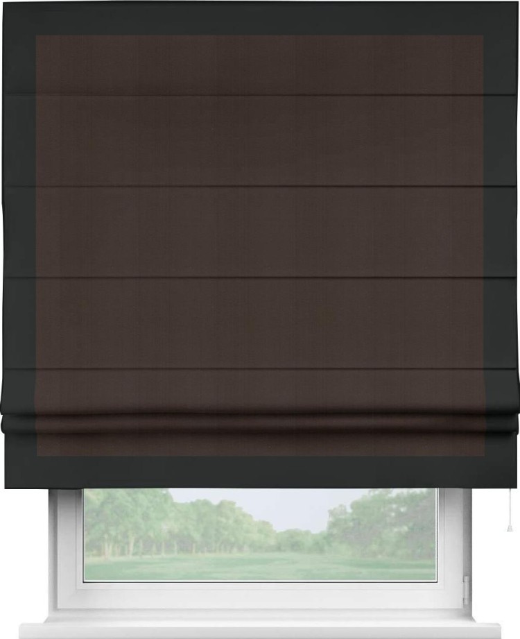 Римская штора «Кортин» с кантом Чесс, для проема, ткань блэкаут однотонный тёмно-коричневый